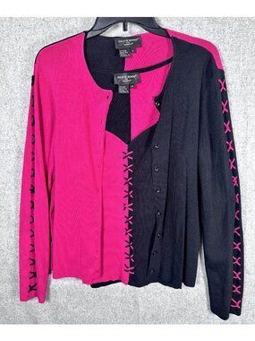 Colette Mordo Womens XL Cardigan Top Set Black Pink Colorblock Stretch